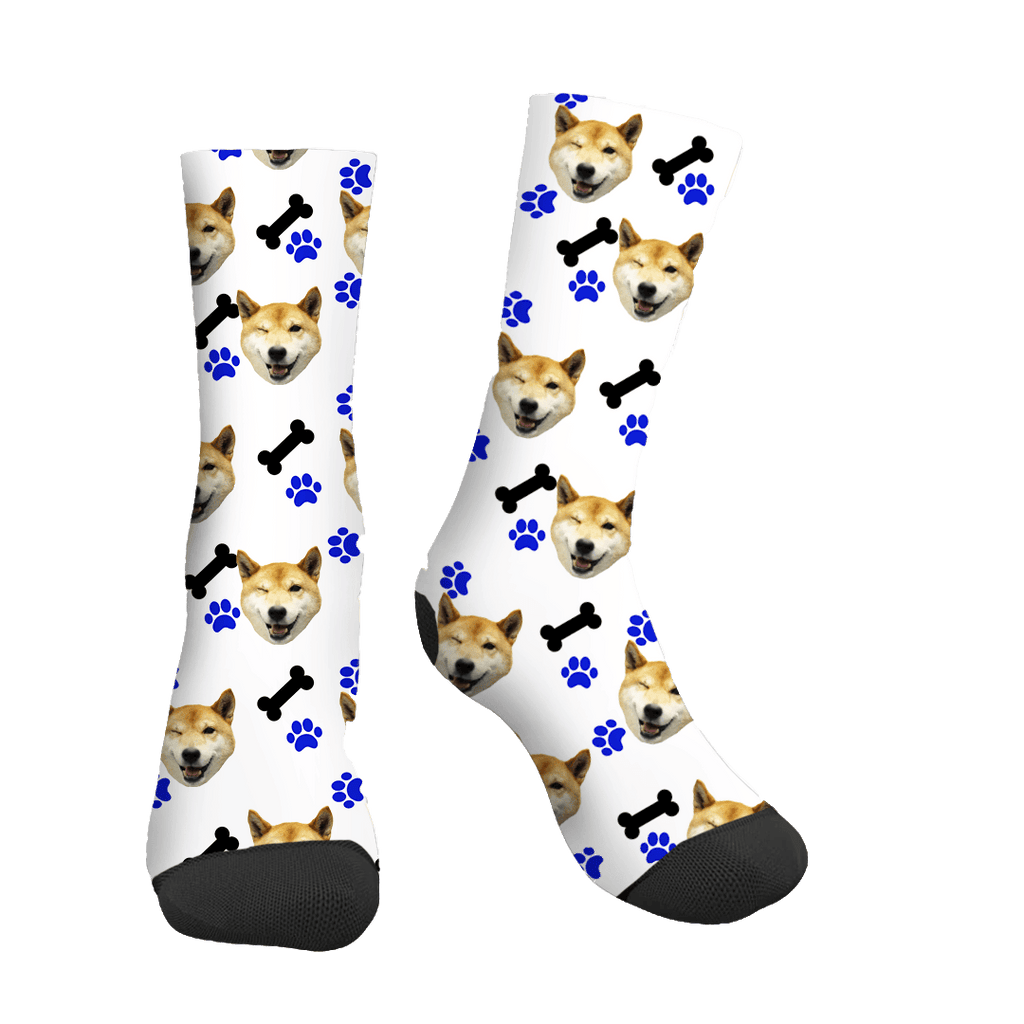 Personalisierte Socken mit dem Gesicht deines Hundes im Knochenmuster -. Mejkmi - Personalisierte Geschenke für Ihre Liebsten!