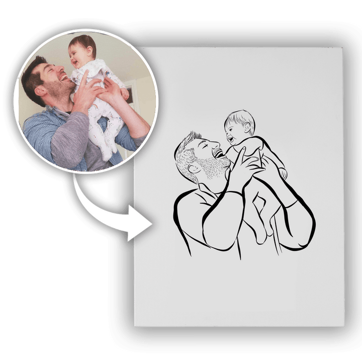 Personalizowany Obraz na płótnie - zdjęcie zamienione w rysunek Outline na Dzień Ojca - Mejkmi - Personalizowane Prezenty Dla Twoich Bliskich!